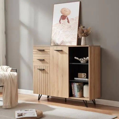 [en.casa] Sideboard Noppen Kommode mit 2 Türen und 2 Schubladen – Stilvoller Mehrzweckschrank