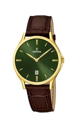 Festina CORREA CLASICO F16747/5 Herrenarmbanduhr - Elegante Herrenarmbanduhr mit grünem Ziffernblatt und goldfarbenem Edelstahlgehäuse, ideal für den Alltag und besondere Anlässe. Wasserdicht bis 5 bar.