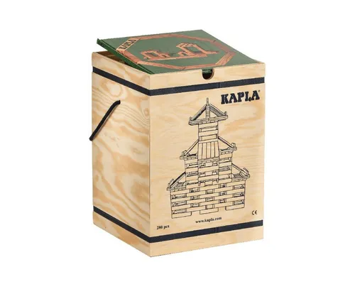 Kapla 280 CHEST - 280 natürliche Planken + 1 grünes Buch - Kreatives Holzspielzeug für Kinder ab 3 Jahren, fördert räumliches Denken und Motorik. Ideal für eigene Bauwerke und zum Nachbauen von Vorlagen.