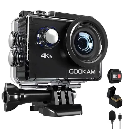 GOOKAM Action Cam 4K 20MP 40M Unterwasserkamera Wasserdicht WiFi Actionkamera mit 2.4G Fernbedienung 170 ° Weitwinkel Helmkamera mit 2x1050mAh Akkus Externem Mikrofon Reichlich Zubehör Kits