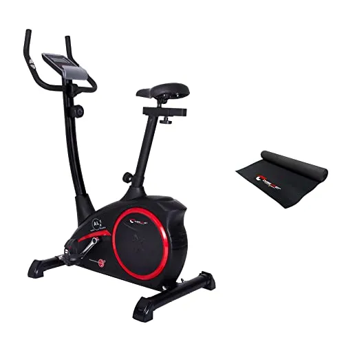 Christopeit Heimtrainer AL 1 Fahrrad Ergometer, leiser Hometrainer, 8-Stufig, bis 150kg, 9kg Magnet-Bremssystem, LCD-Display, Transportrollen, Black Edition inkl. Bodenschutzmatte