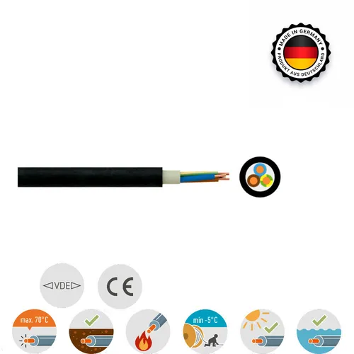 NYY-J 3x1,5mm² RE-SW Kabel Erdkabel Starkstromkabel Erdleitung Meterware Leitung