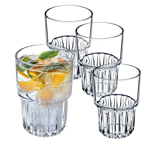 KADAX Longdrinkgläser, Cocktailgläser, Getränkegläser, Trinkgläser, moderne Wassergläser, geriffelte Gläser für Drinks, Universalgläser (Set 4x320 ml)