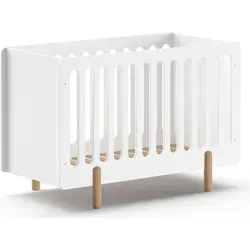 Babybett Karylin 130x64x87 Gitterbett MDF Weiß – Modernes Design - Stylisches Babybett Karylin aus hochwertigem MDF in Weiß. Mit abgerundeten Seiten und verstellbarem Lattenrost für komfortable Nutzung im Kinderzimmer.