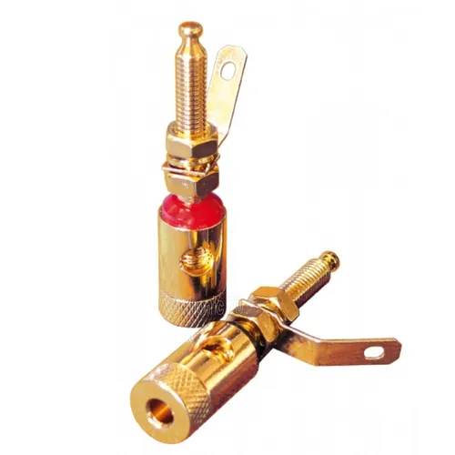 ✅Lautsprecher Einbaubuchsen Rot + Schwarz 26mm Vergoldet mit Gewinde für 2 Stück