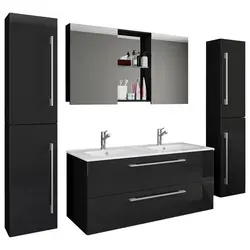 VCM 5-tlg. Doppel Waschplatz - Badmöbel Set mit Unterschrank und Spiegelschrank - Komplettset für Ihr Bad: Doppelwaschbecken, Unterschrank mit Schubladen, 2 Hochschränke und Spiegelschrank bieten viel Stauraum und modernes Design.