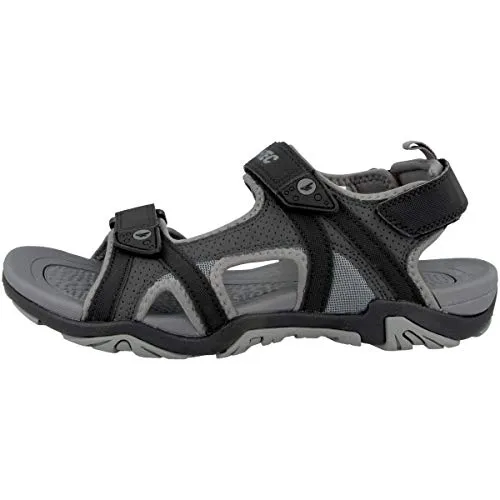 Hi-Tec Crater Outdoorsandale Charcoal - Wanderschuhe mit drei verstellbaren Klettriegeln, strapazierfähigem Obermaterial und rutschhemmender Decksohle für optimalen Halt beim Wandern.