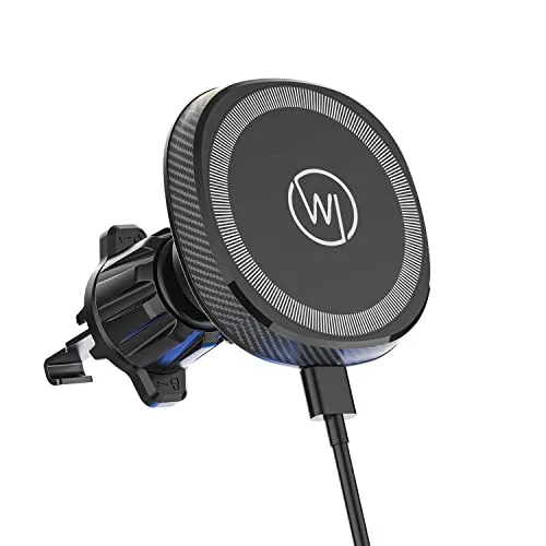 Wicked Chili 15W Autohalterung mit Ladefunktion für MagSafe iPhones - Kfz-Handyladestation mit 15W kabelloser Ladefunktion, ideal für iPhone 16, 15, 14, 13, 12. Starker Halt durch 16 N52 Magneten und flexibler Edelstahl Clip für Lüftung.
