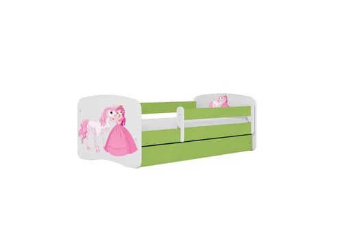 Raumhirsch Furniture Kinderbett, Grün, 90x160 cm - Stilvolles Kinderbett mit Prinzessin Pferd Motiv, inklusive abnehmbarer Schutzschiene für maximale Sicherheit und geräumiger Schublade für praktischen Stauraum. Ideal für ein modernes Kinderzimmer.
