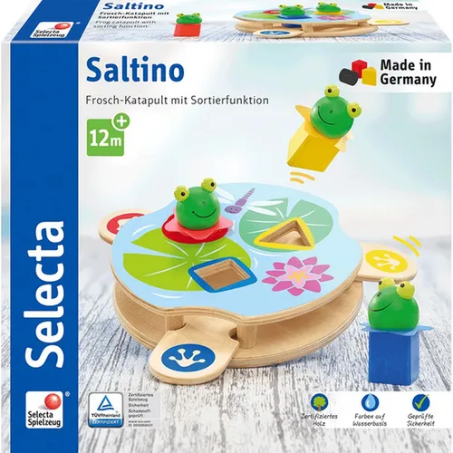 Selecta 62072 Saltino Frosch-Katapult - Motorikspielzeug aus Holz - Sortier- & Stapelspielzeug für Kinder ab 12 Monaten, fördert gezielt die Motorik mit liebevoller Handarbeit aus hochwertigem, ungiftigem Holz.