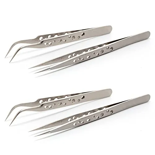 4pcs Pinzette Spitz,Präzisionspinzette,Gebogene Pinzette,Tweezers | Antistatische Edelstahl Pinzette 2 gerade 2 gebogen,Präzision Spinzetten,Spitze Pinzette,für Pinzetten Set Modellbau,DIY