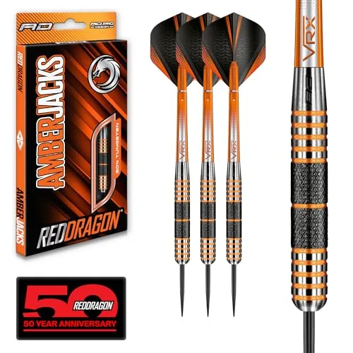 RED DRAGON Darts – Amberjack 11 Serie 30g Stahlspitze Dart-Set mit Dart Flüge und Dart Schäften