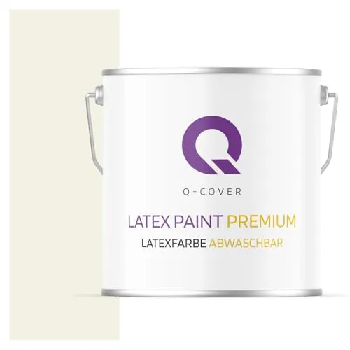 Q-COVER Latexfarbe Abwaschbar 5L (ca.35m2) Weiß-gelb Farbton Innenfarbe Wandfarbe Deckenfarbe Klasse 2 Mattfarbe Für Allergiker Scheuerfest Geruchlos Frei Von Voc