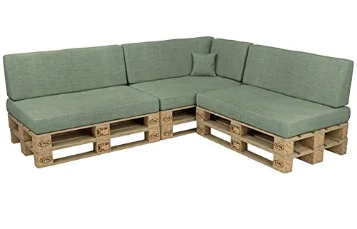POKAR Palettenkissen Palettenauflagen mit abnehmbarem Bezug Palettenmöbel Palettensofa 8er Set: Sitzkissen 120x80 + Rückenlehne 120x40, Grün