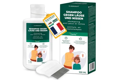 Silberkraft Kopfhaut-Pflegeshampoo Kopfläuse-Shampoo - Läuseshampoo für Kinder & Erwachsene, Geruchsneutral, Ohne Parabene, Parfüm- und Duftstoffe, Die hochwirksame 2-Phasen-Lösung gegen Kopfläuse, inkl. Nissenkamm - Nur 15 Min Einwirkzeit - für Kinder ab 1 Jahr