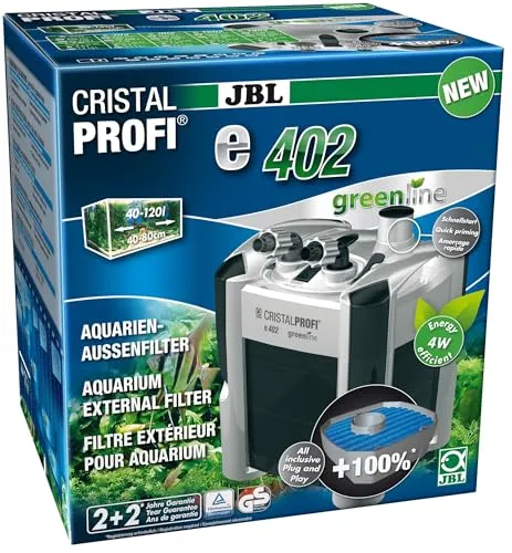 JBL CristalProfi e402 greenline Außenfilter - Effizienter Aquarienfilter für optimale Wasserqualität, energieeffizient und leise – ideal für Aquarien bis 400 Liter.