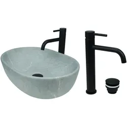 Gtm Design Aufsatzwaschbecken 48 cm Matt Set mit Waschtischbatterie