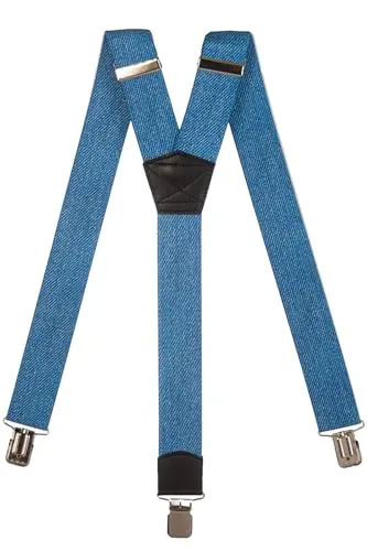 Olata Hosenträger extra starken mit 3 Clips Y-Form, Gedruckt Design - 4cm. Denim B