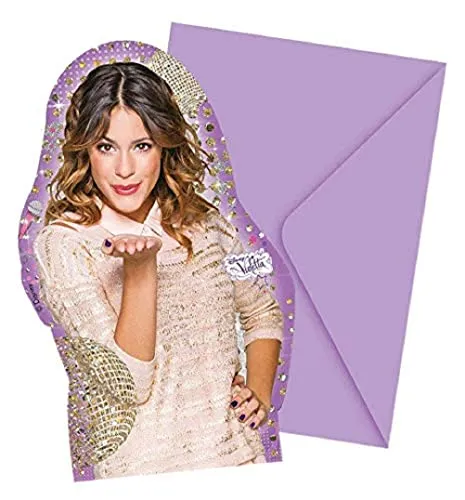 Procos 85281 - Einladungskarten mit Umschlägen Violetta Gold Edition, 6 Stück, Kindergeburtstag