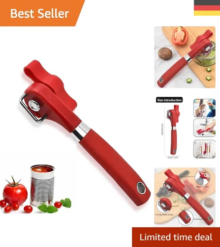 Dosenöffner Testsieger, Dosenöffner Manuell Rostfreier Edelstahl Büchsenöffner Handheld Sicherheits Ohne Scharfe Kanten Premium Can Opener für Restaurant und Küche (Rot)