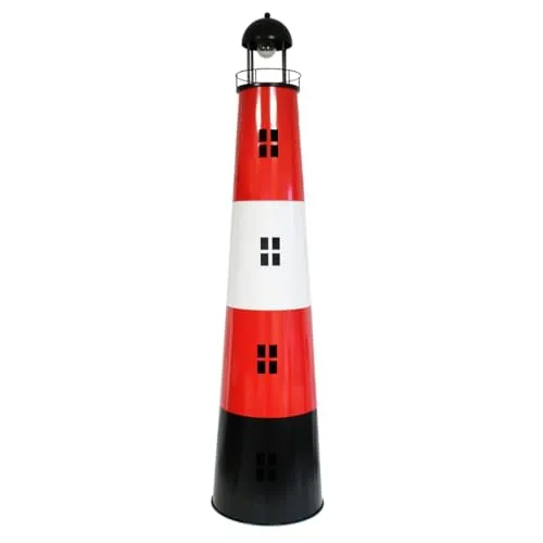 colourliving Gartenfigur Leuchtturm mit Licht - 150 cm Solar Leuchtturm aus Metall - Figuren - Wunderschöner Solar Leuchtturm aus Metall mit Dämmerungssensor und warmweißen LEDs für eine maritime Atmosphäre im Garten.