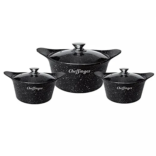 ASIA Gusspfannen-Set - 20/24/28 cm - 6-teilig - Kochtöpfe: Hochwertiges Alumium-Marmor Set mit 3 Pfannen und 3 Deckeln, robust und pflegeleicht für gesundes Kochen.