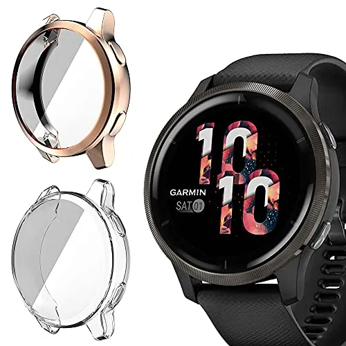 Niboow Hülle [2-Stück] für Garmin Venu 2S, mit Kratzfest ​Displayschutzfolie, Soft TPU Stoßfestes Schutzhülle für Garmin Venu 2S