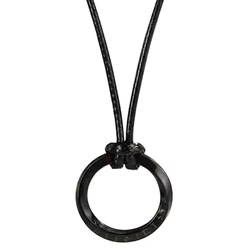 meberg Karma NH11232590 Halskette mit Ring Schwarz Herren Textilband Edelstahl 54 cm Kette Herrenschmuck Männer Herrenhalskette Geschenk für Ihn (Schwarz)