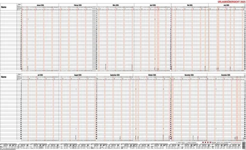 GÜSS Kalender Jahresplaner Urlaubsplaner Maxi 98,5x60cm für 30 Mitarbeiter im Versandrohr 2026