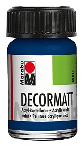 Marabu 14010039053 - Decormatt Acryl Dunkelblau 053, 15 ml, samtmatte Acrylfarbe auf Wasserbasis, cremig und farbintensiv, speichelfest, wetterfest, zum freien Malen und Schablonieren