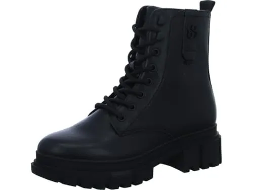 s.Oliver Schnürstiefel Schwarz - Vegane Damen Stiefeletten - Wanderschuhe mit seitlichem Reißverschluss und Schnürung für bequemen Einstieg. Robuste, rutschhemmende Sohle und modernes Biker-Design bieten Komfort und Stil.