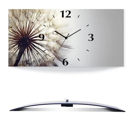 ARTLAND Wanddeko Wanduhr ohne Tickgeräusche Alu Funkuhr 60x30 cm Blumen Pusteblume Botanik Blüten Modern Kunst Sommer Natur T4RE