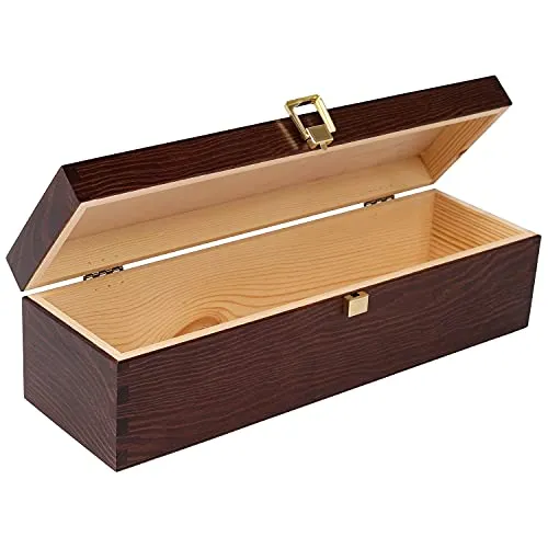 Creative Deco Braune Weinkiste Holzkiste | Wein-box für 1 Flasche mit Deckel und Verschluss | 35,1 x 11 x 10 cm | Perfekt für Decoupage, Ostern, Dekoration oder als Geschenk | aus Kiefern-Holz