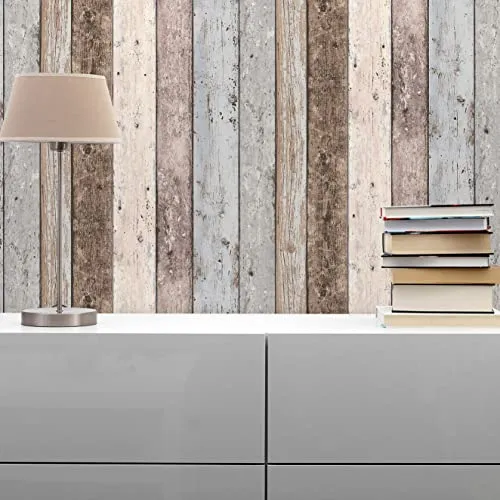 TADESSI Tapete Holzoptik Loris M1-No.860 Vliestapete Braun Blau Tapete Vintage für Wohnzimmer Schlafzimmer Küche