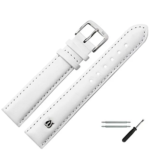 MARBURGER Uhrenarmband 12mm Leder Weiss Silber Glatt Mit Naht - Montage Set 1001220000120