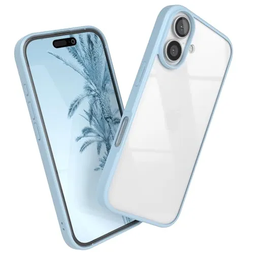 EAZY CASE Hülle für iPhone 16, Handyhülle mit Ultra Aufprallschutz, Stoßfest und Kratzfest, dünne Schutzhülle mit Kameraschutz, Silikon Cover Clear Hybrid Handy Case Hell Blau - Bumper