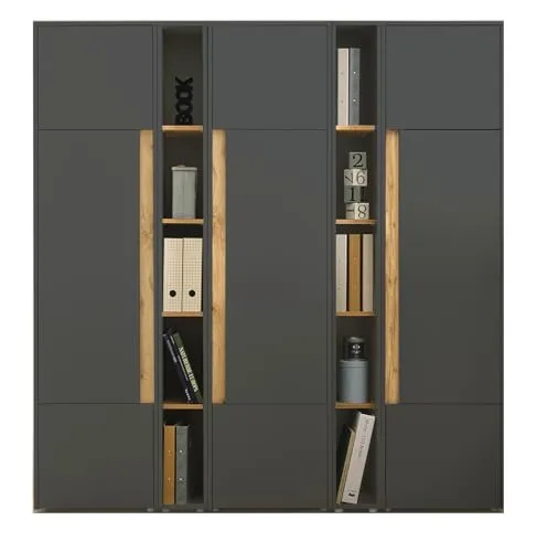 Furn.Design Aktenschrank Set Center in Grau mit Wotan Eiche - Elegantes Büroschrank Set für das moderne Homeoffice, bietet vielseitigen Stauraum mit höhenverstellbaren Regalböden und pflegeleichten Oberflächen.