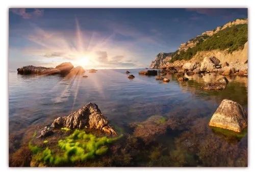 XXL Poster 100 x 70cm (F-213) Meerlandschaft mit steiler Küste und schönem Sonnenlicht (Lieferung gerollt!)