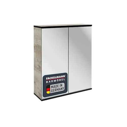 Fackelmann Spiegelschrank TE-A 60 cm - Badezimmerschrank mit modernem Dark Oak Design, beeindruckendem 3D-Effekt durch Innenspiegel und cleverer Aufteilung dank zwei Glaseinlegeböden.