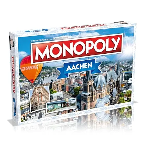 Winning Moves - Monopoly Aachen - Städte-Edition für die ganze Familie - Gesellschaftsspiel für 2-6 Spieler ab 8 Jahren, entdecke Aachens Sehenswürdigkeiten und erlebe spannende Aufgaben in dieser einzigartigen Städte-Edition.