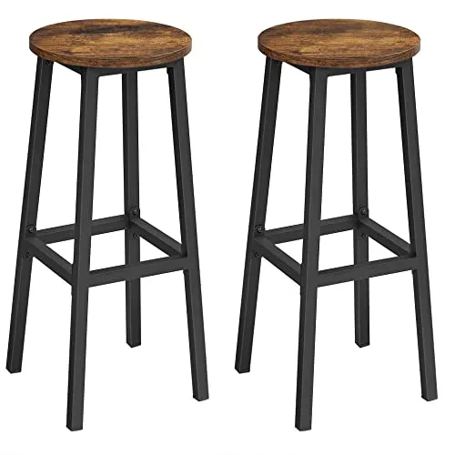 ACAZA Set von 2 Barhocker - mit stabilem Stahlgestell - Höhe 75 cm - rund - Vintage braun