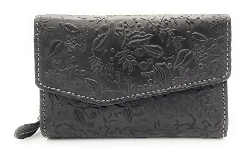 Hill Burry Damen Geldbörse aus echtem Leder mit RFID/NFC Schutz (Schwarz) - Damen-Geldbörse aus 100% echtem Rindleder, elegant und sicher mit RFID-Blocker. 9 Kartenfächer und praktisches Münzfach bieten ausreichend Platz.