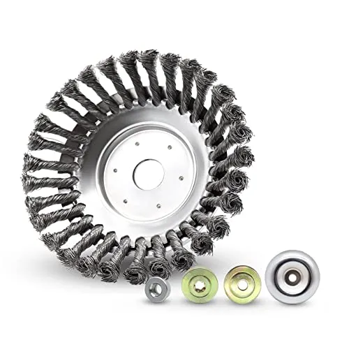 Viilich Unkrautbürste Wildkrautbürste 200 x 25,4 MM Kegel Unkrautbuerste Profi Wildkraut Fugenbürste Motorsense Drahtbürste Stahl Rundbürste,mit 4 Stück Adaptern,für Unkrauttrimmer Garten (8 Zoll)
