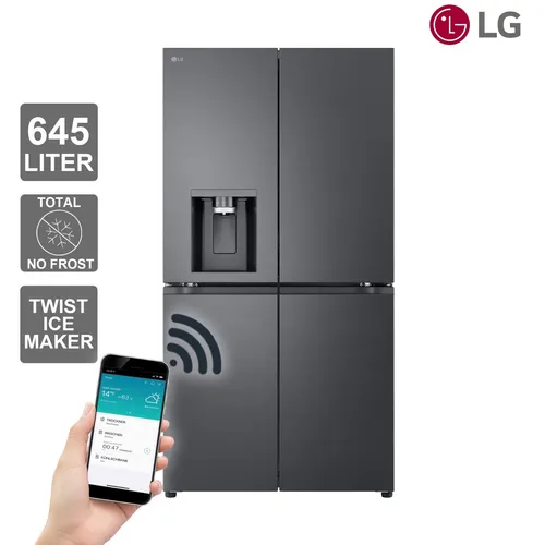 Multi-Door Kühlschrank GMF961EV6C mit Wasserspender - Geräumiger Kühlschrank mit 645L, freistehend, elegante schwarze Stahloptik und praktischen Wasserspender für erfrischendes Wasser jederzeit.