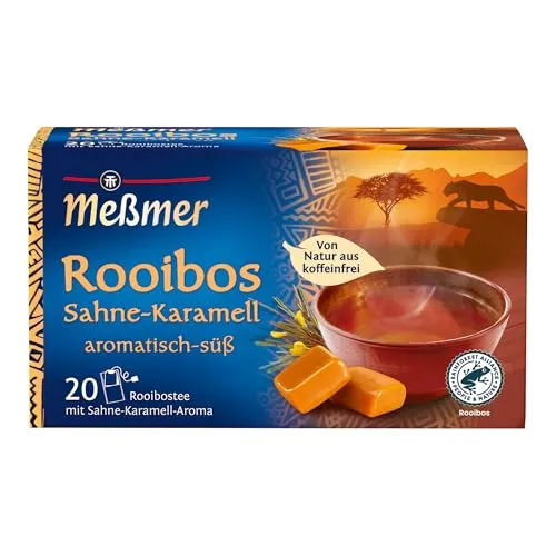 Meßmer Rooibos Sahne-Karamell Tee | aromatisiert | 20 Teebeutel | Vegan | Glutenfrei | Laktosefrei | Von Natur aus koffeinfrei