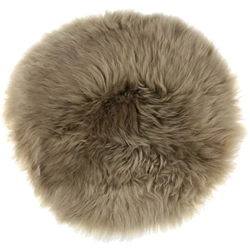 MACOSA Dekofell rund Beige 34 cm echtes Lammfell modern Sitzplaid Sitzkissen Deko-Fell Tischdeko Echtfell Sitzauflage Stuhlkissen Fellteppich klein (Beige)