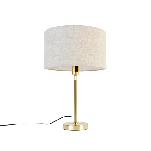 QAZQA - Design Tischleuchte mit verstellbarem Messinggestell und hellgrauem Schirm - Die elegante Tischleuchte Parte bringt stilvolles Licht in dein Zuhause. Höhenverstellbar von 53,5 cm bis 68 cm, sorgt sie für eine gemütliche Atmosphäre. Ideal für Wohnzimmer oder Schlafzimmer, mit E27-Fassung für LED-Lampen.