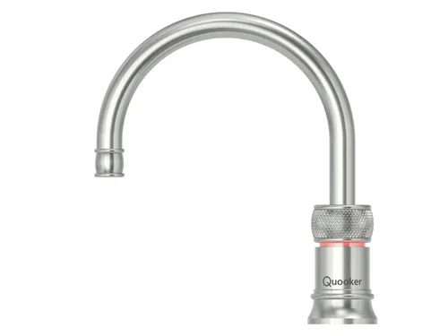 Quooker COMBI+ 2.2 E Classic Nordic Round RVS - Armatur mit 100°C kochendem Wasser direkt aus der Leitung, sicher dank doppelwandigem Auslauf und kindersicherem Knopf - ideal für moderne Küchen.