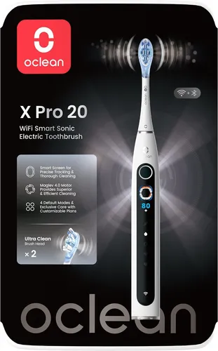 Oclean Elektrische Zahnbürste X Pro 20 White - Elektrische Zahnbürsten mit WiFi-Funktion für personalisierte Putzprogramme und optimale Mundpflege.