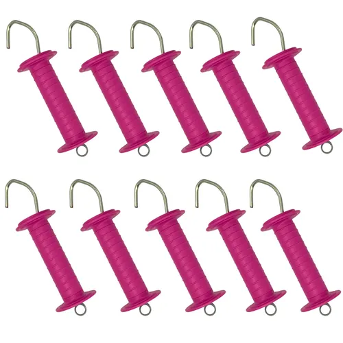 Torgriffe für Weidezaun mit Haken, Zugfeder Elektrozaun, 10x Torgriff, rosa